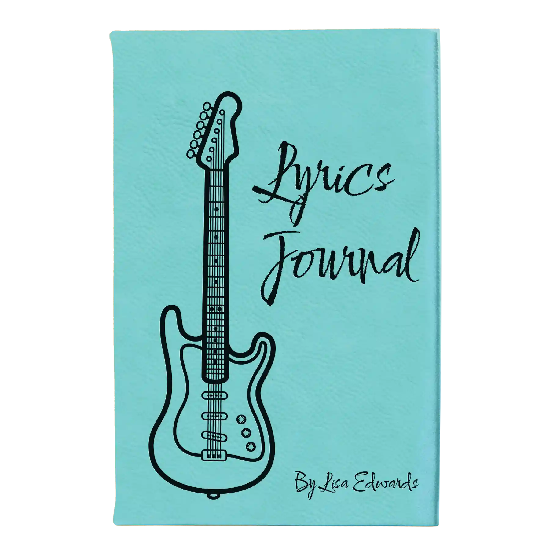 Small teal leatherette journal laser etched with 'Lyrics' design