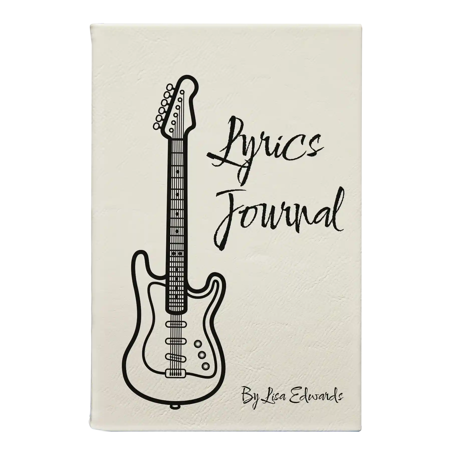 Small white leatherette journal laser etched with 'Lyrics' design