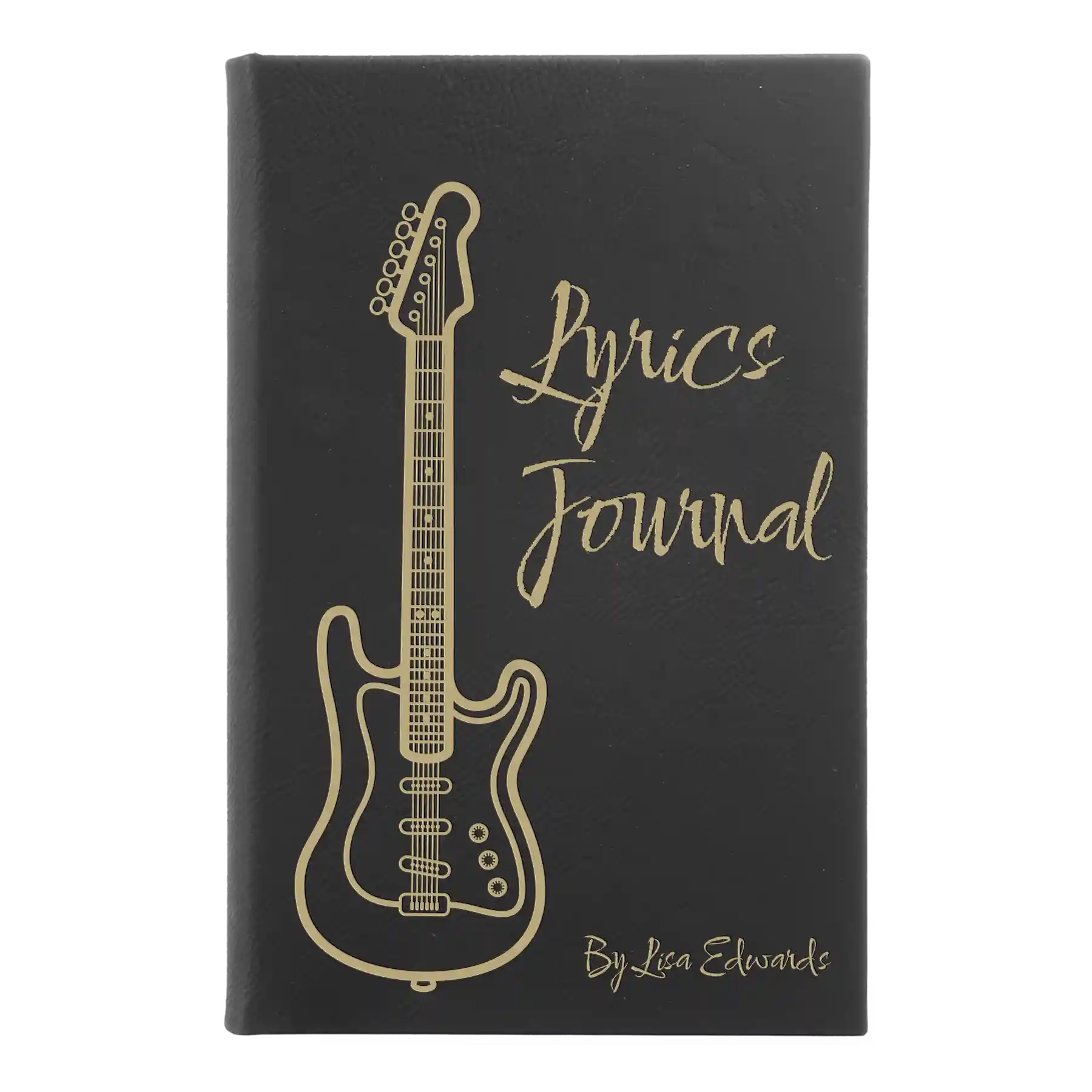 Small black/gold leatherette journal laser etched with 'Lyrics' design