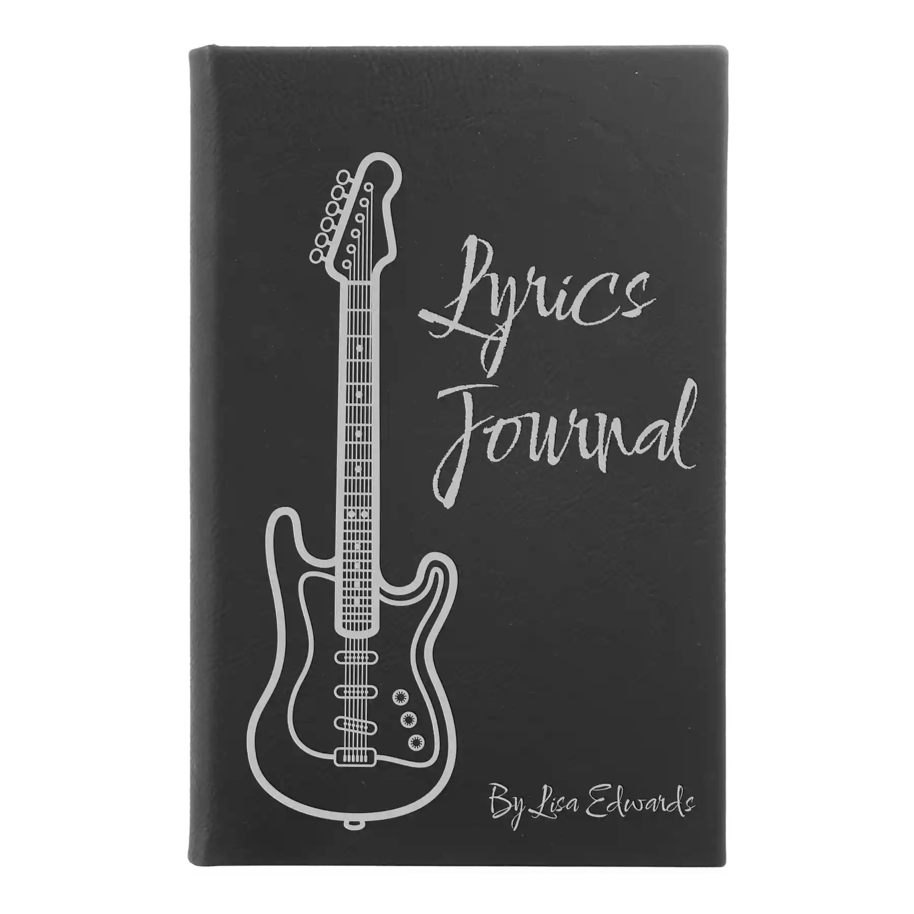 Small black/silver leatherette journal laser etched with 'Lyrics' design