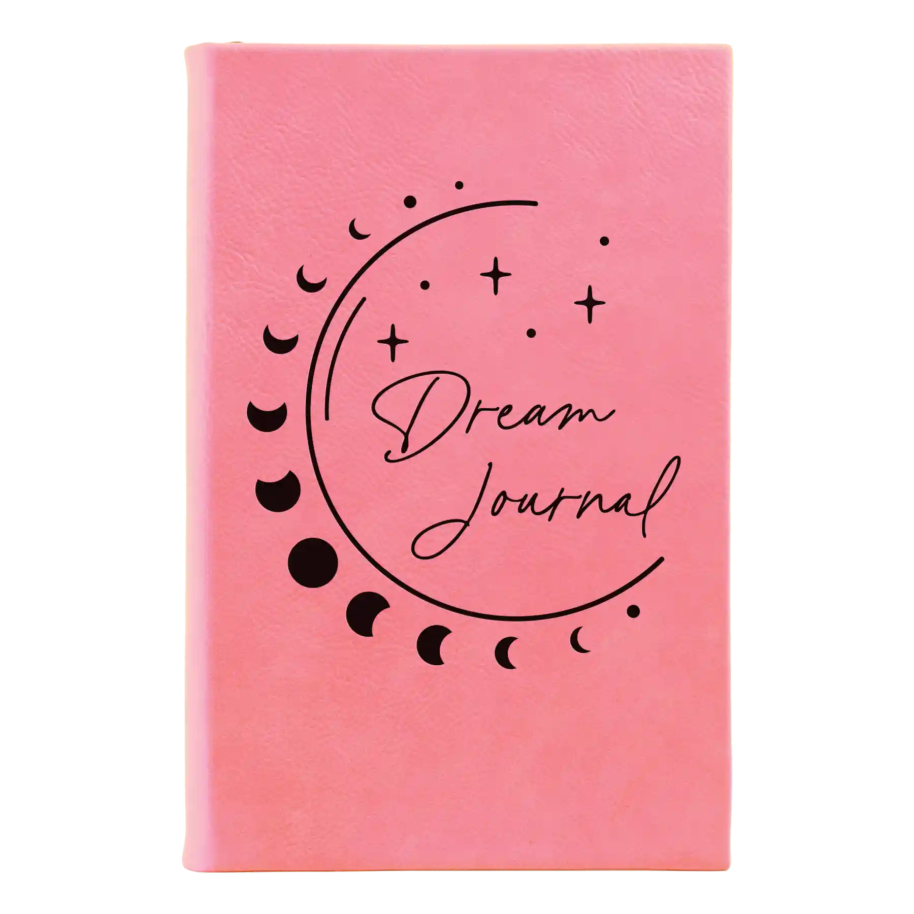 Small pink leatherette journal laser etched with 'Moon Dream Journal' design