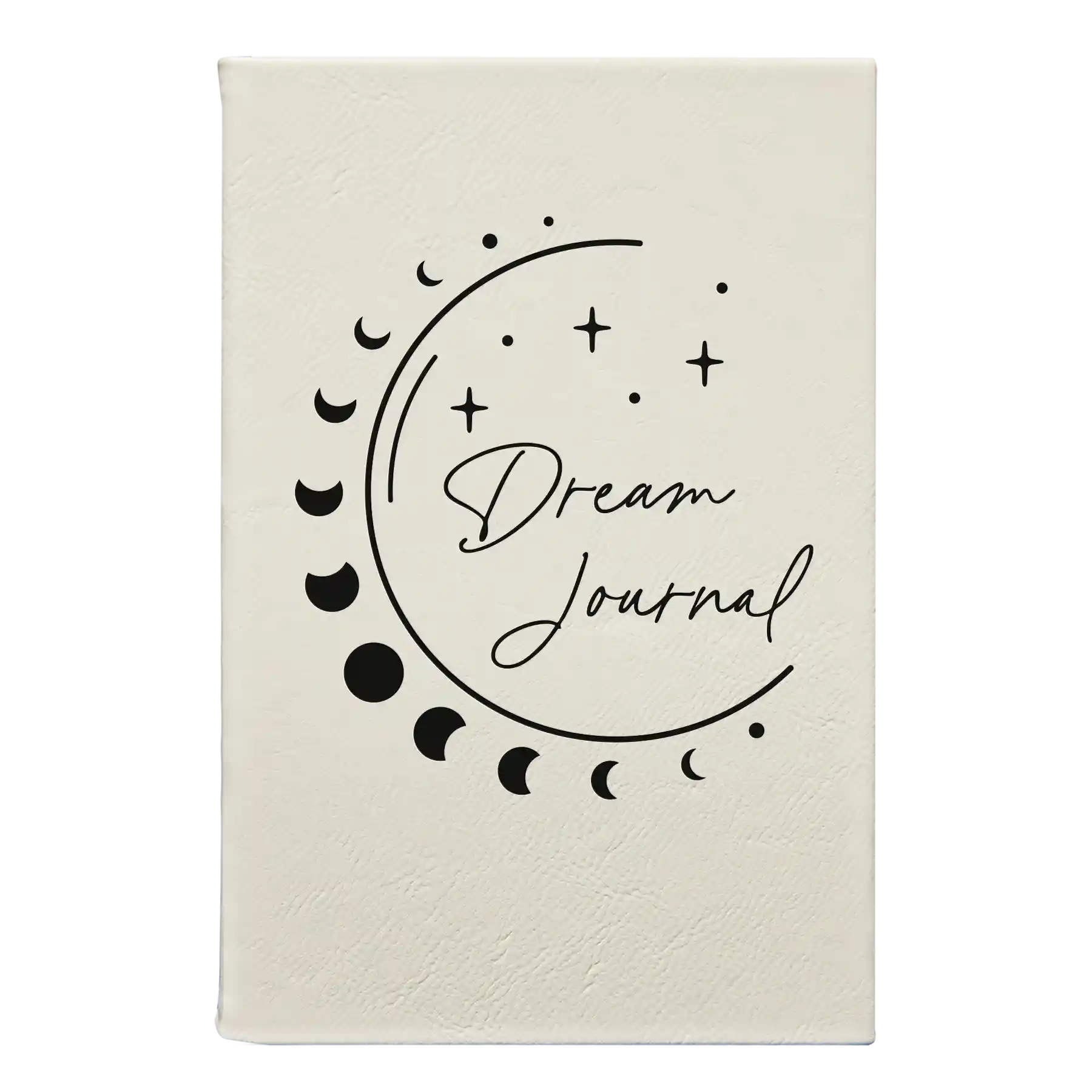 Small white leatherette journal laser etched with 'Moon Dream Journal' design