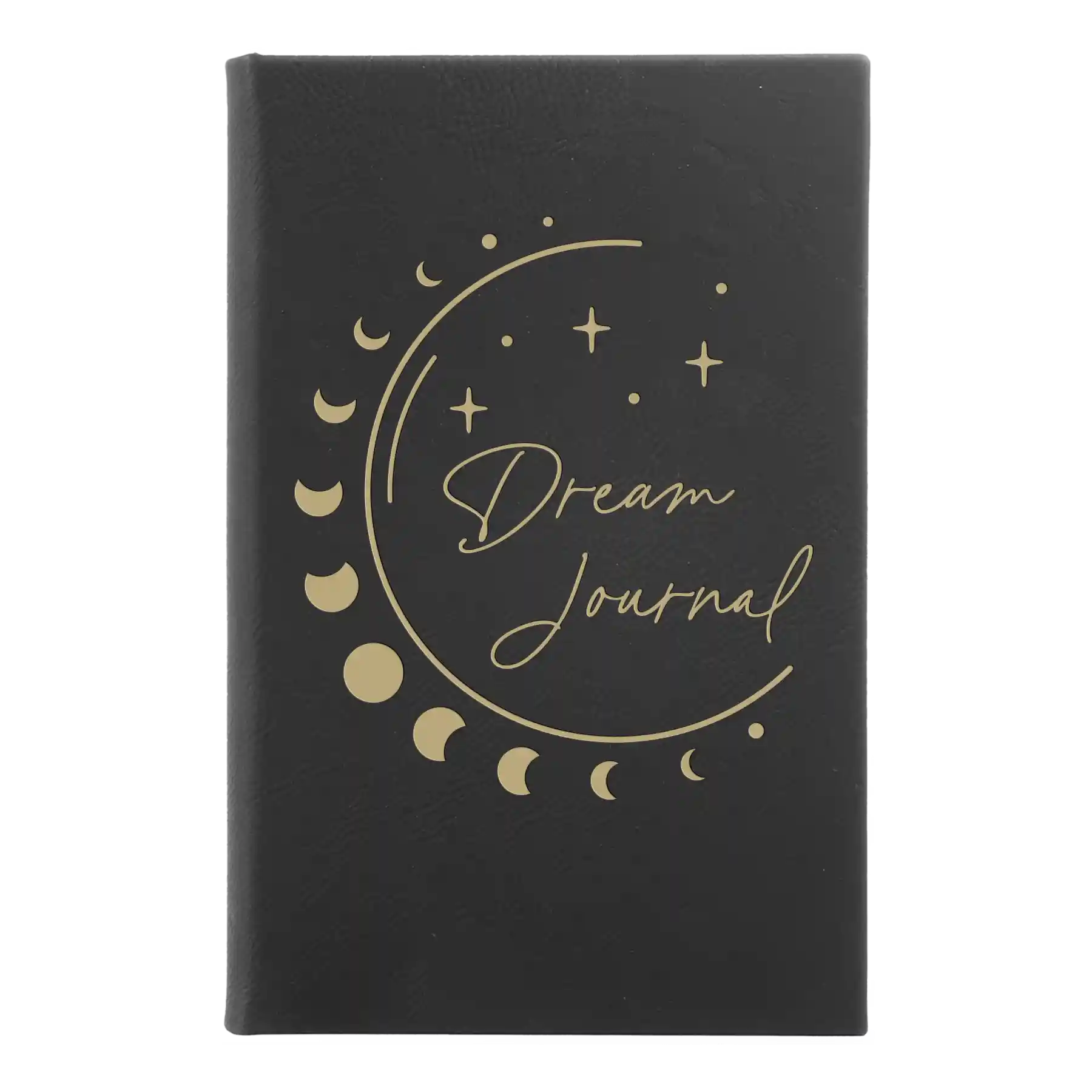 Small black/gold leatherette journal laser etched with 'Moon Dream Journal' design