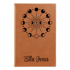 Small rawhide leatherette sketch book laser etched with 'Moon Phase' design