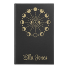 Small black/gold leatherette journal laser etched with 'Moon Phase' design