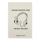 Small white leatherette journal laser etched with 'Music Speaks' design