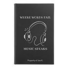 Small black/silver leatherette journal laser etched with 'Music Speaks' design