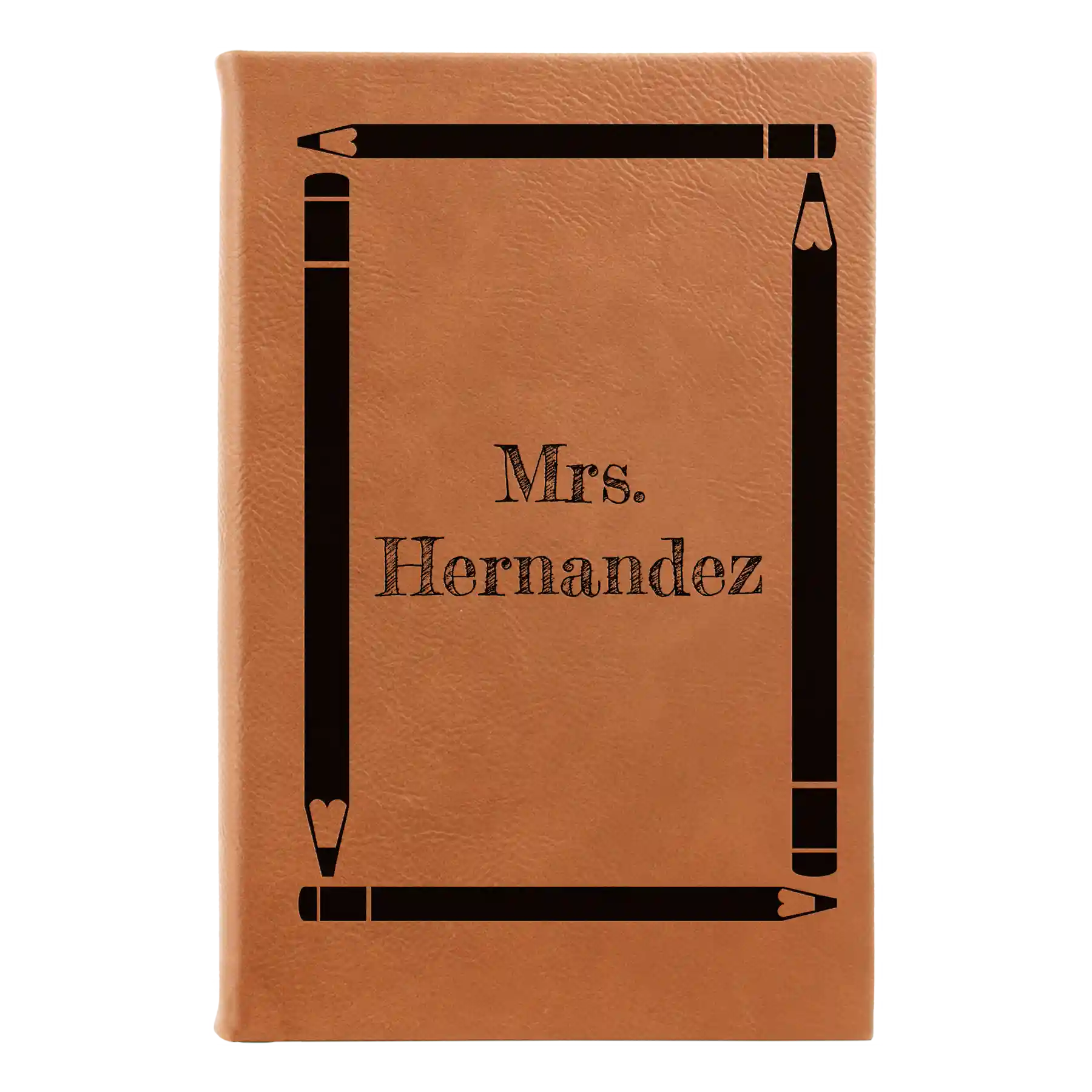 Small rawhide leatherette sketch book laser etched with 'Pencils' design