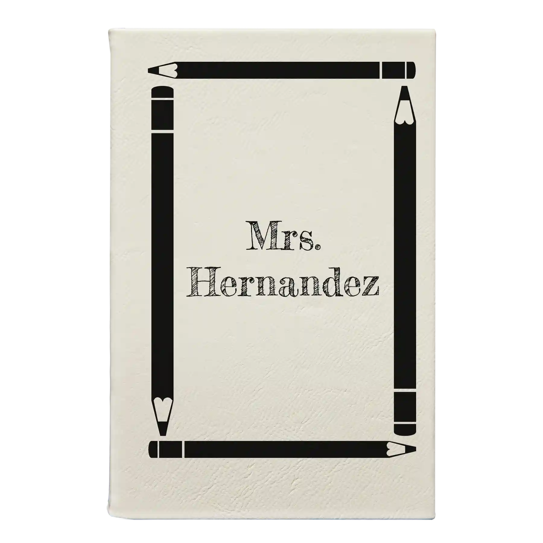 Small white leatherette journal laser etched with 'Pencils' design