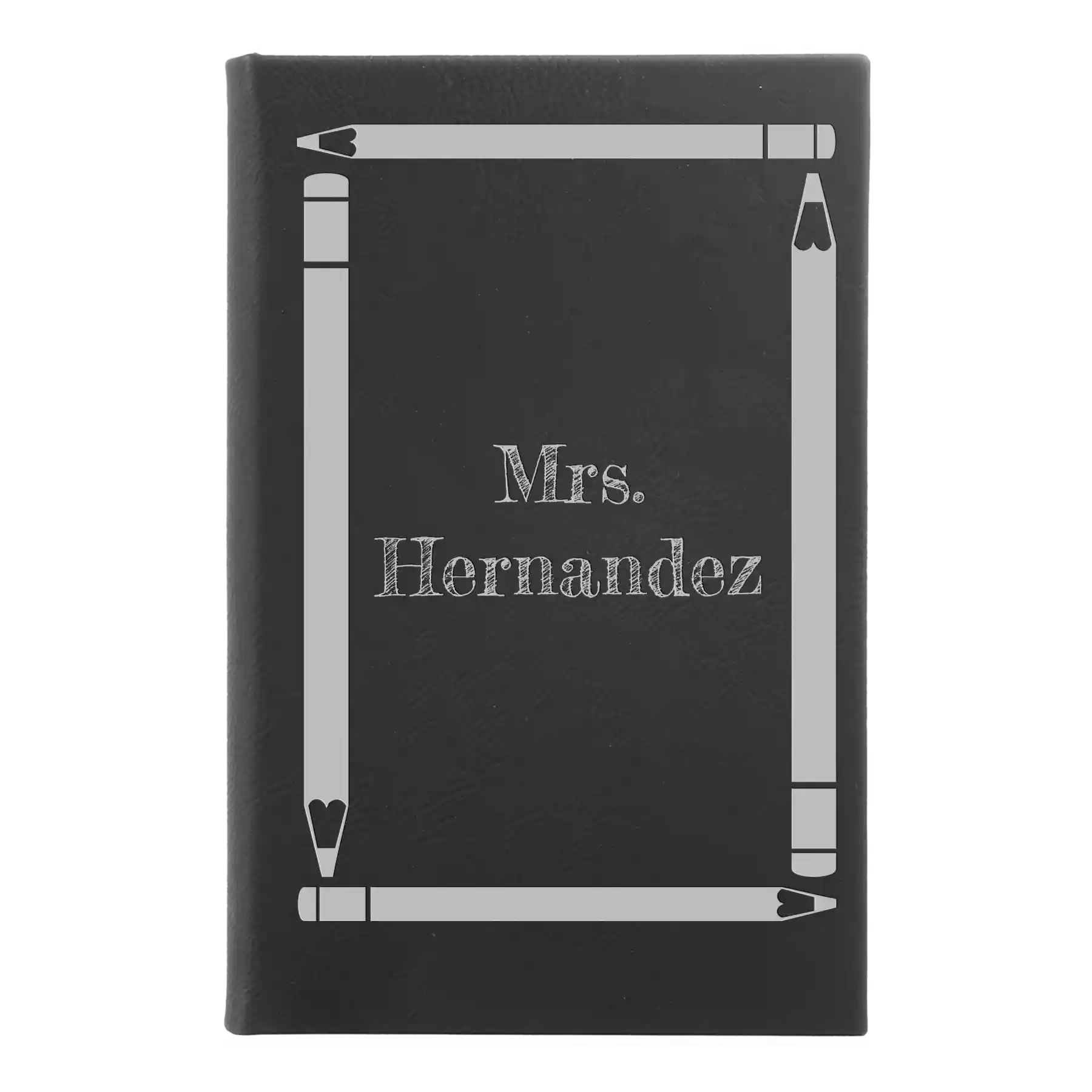 Small black/silver leatherette journal laser etched with 'Pencils' design