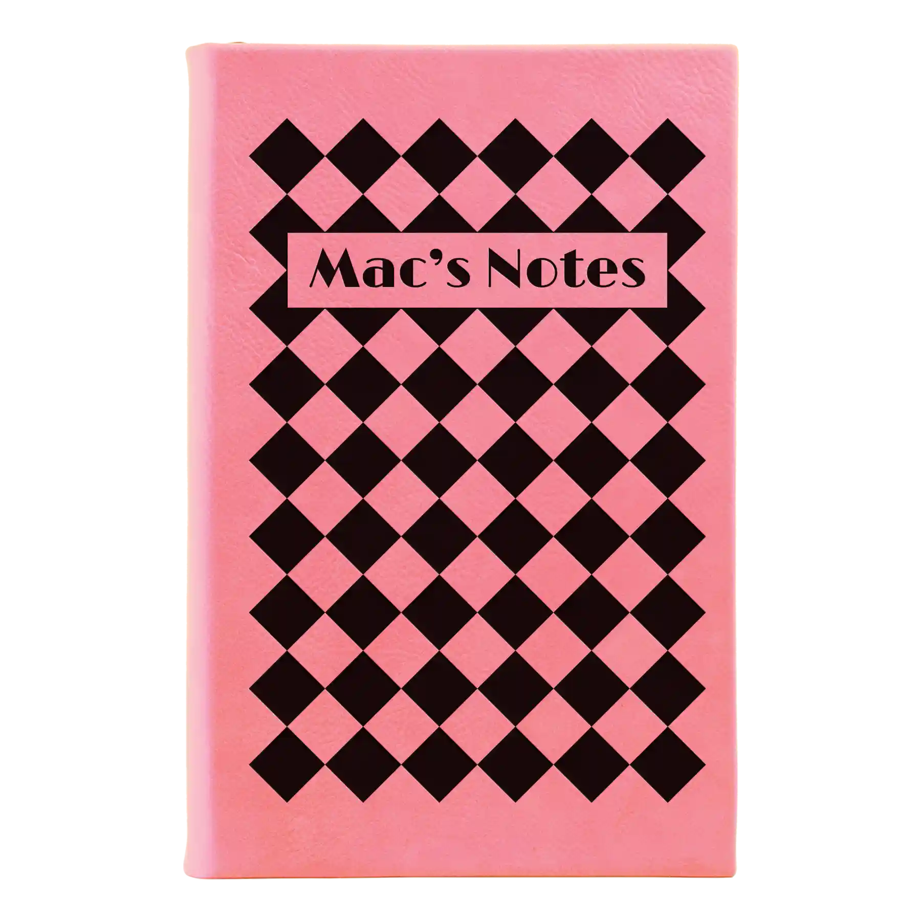 Small pink leatherette journal laser etched with 'Retro Checker' design