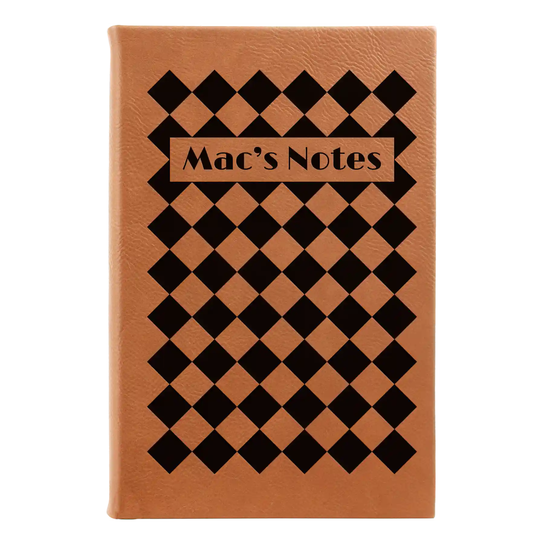 Small rawhide leatherette journal laser etched with 'Retro Checker' design