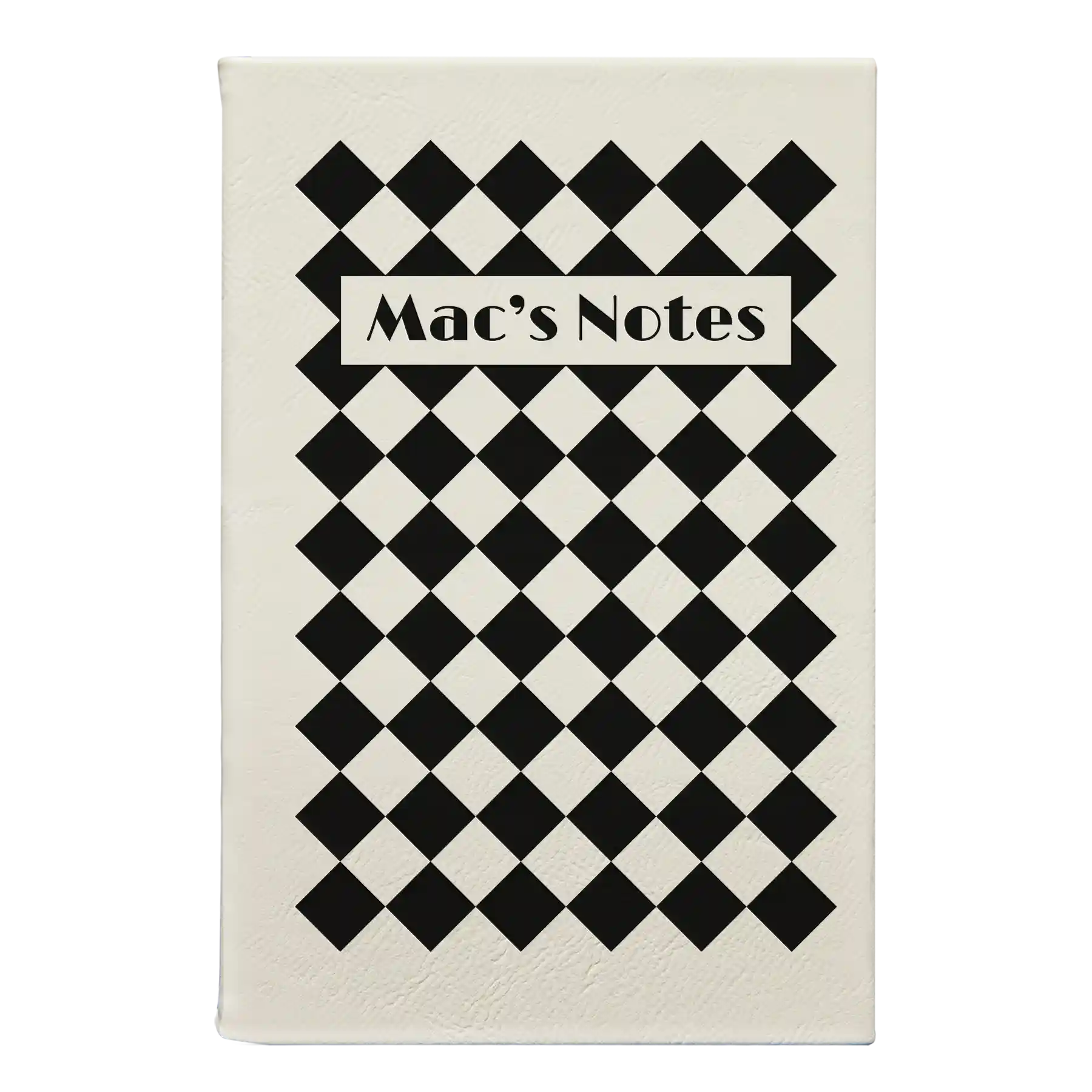Small white leatherette sketch book laser etched with 'Retro Checker' design