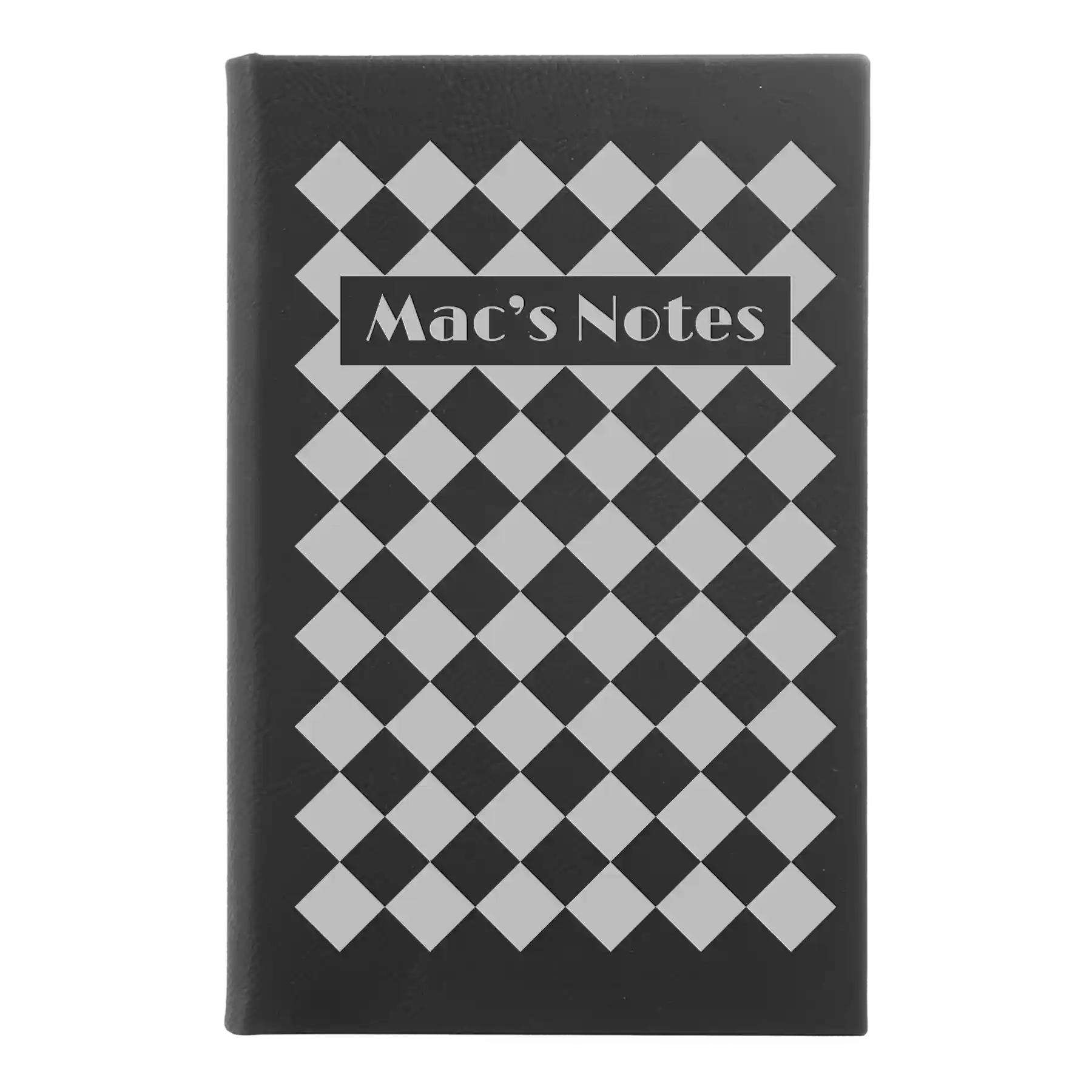 Small black/silver leatherette journal laser etched with 'Retro Checker' design