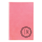 Small pink leatherette journal laser etched with 'Wreath Initials' design