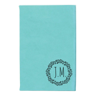 Small teal leatherette sketch book laser etched with 'Wreath Initials' design