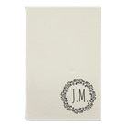 Small white leatherette sketch book laser etched with 'Wreath Initials' design