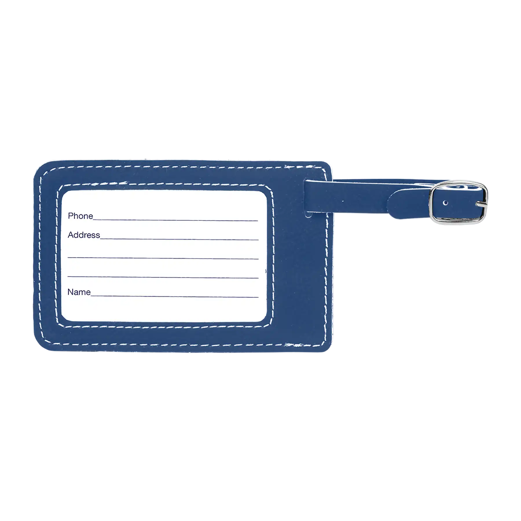 Back of blue leatherette luggage tag