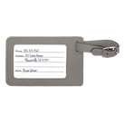 Back of gray leatherette luggage tag
