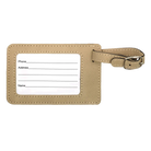 Back of light brown leatherette luggage tag