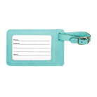 Back of teal leatherette luggage tag