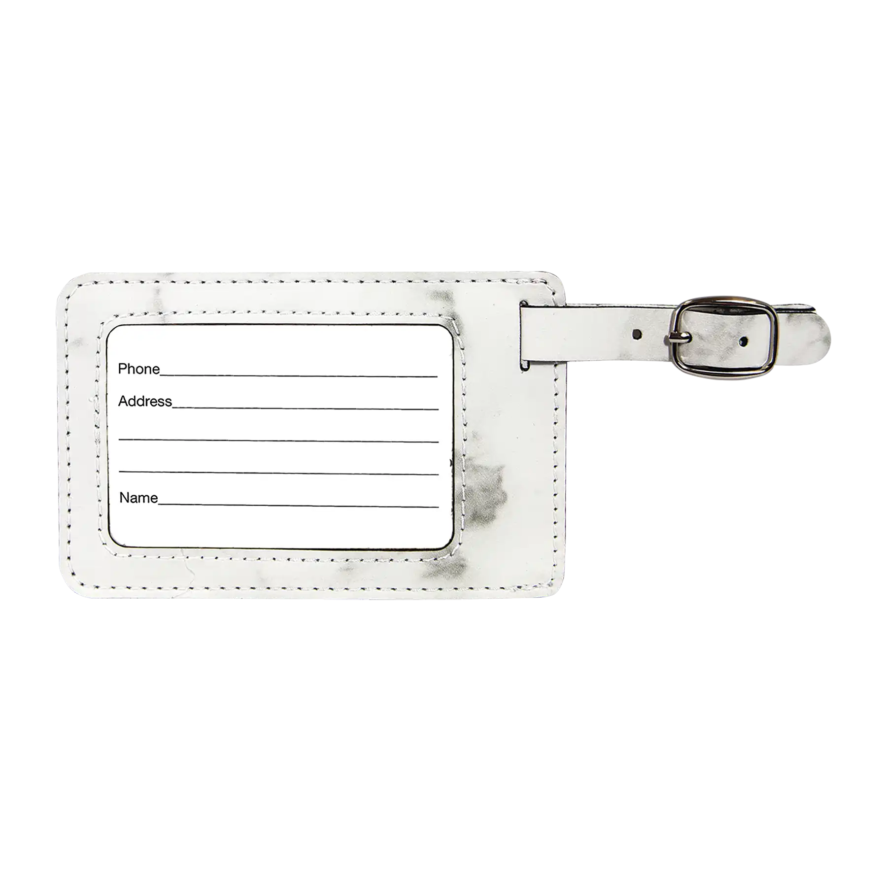 Back of white marble leatherette luggage tag