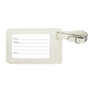 Back of white leatherette luggage tag