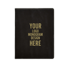 Personalized 7 x 9 canvas and leatherette portfolio with black/gold leatherette panel, custom laser engraved with logo, monogram, or design.