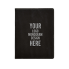 Personalized 7 x 9 canvas and leatherette portfolio with black/silver leatherette panel, custom laser engraved with logo, monogram, or design.