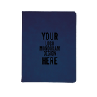 Personalized 7 x 9 canvas and leatherette portfolio with blue/black leatherette panel, custom laser engraved with logo, monogram, or design.