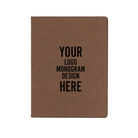 Personalized 7 x 9 canvas and leatherette portfolio with dark brown leatherette panel, custom laser engraved with logo, monogram, or design.