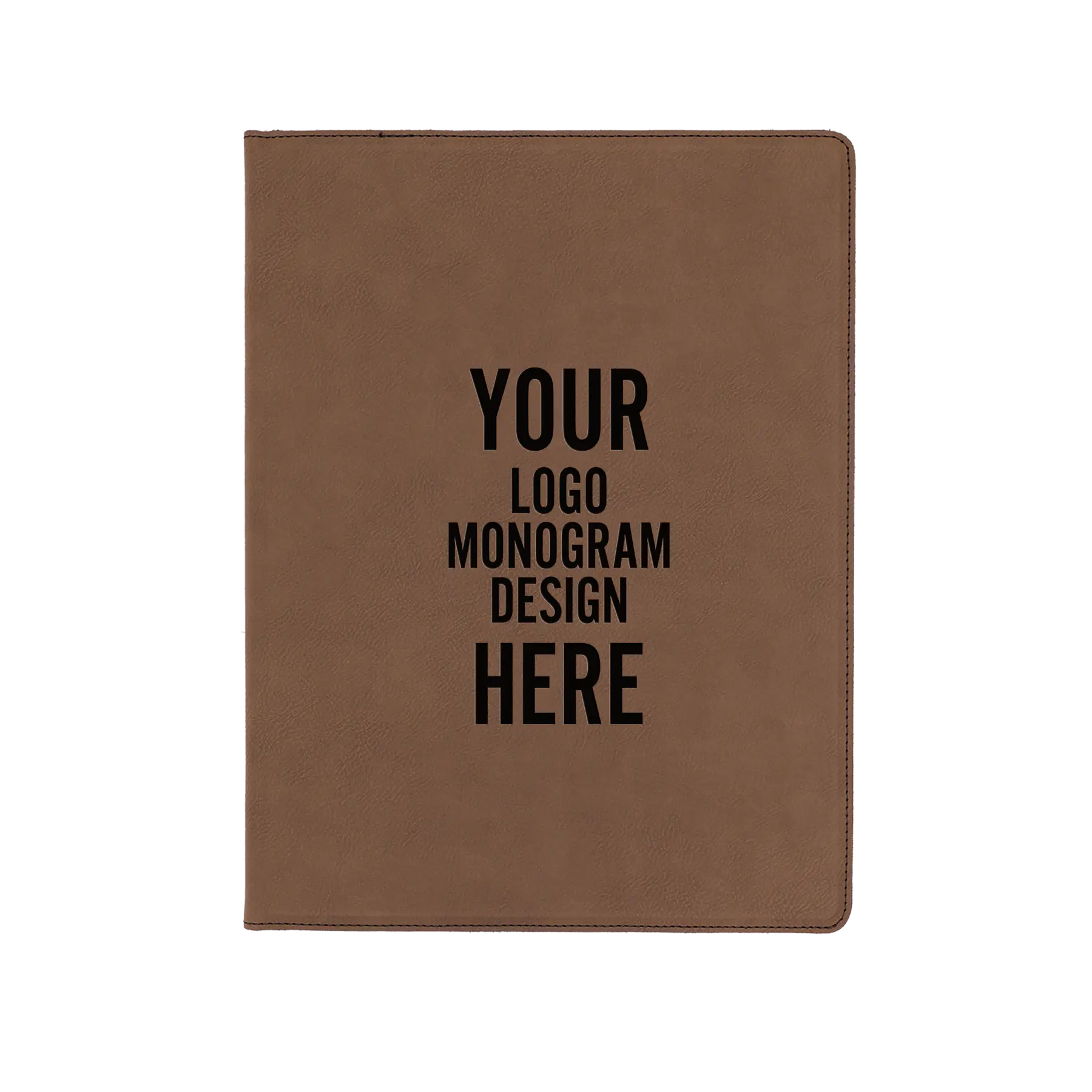 Personalized 7 x 9 canvas and leatherette portfolio with dark brown leatherette panel, custom laser engraved with logo, monogram, or design.