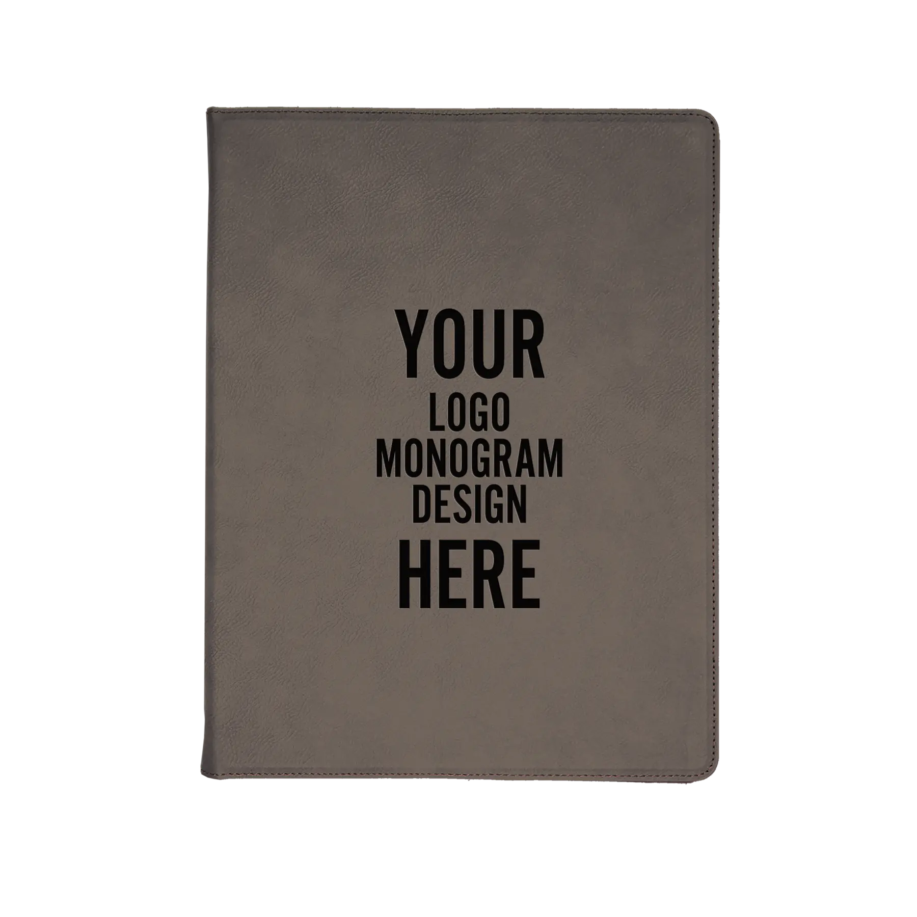 Personalized 7 x 9 canvas and leatherette portfolio with gray leatherette panel, custom laser engraved with logo, monogram, or design.