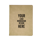Personalized 7 x 9 canvas and leatherette portfolio with light brown leatherette panel, custom laser engraved with logo, monogram, or design.