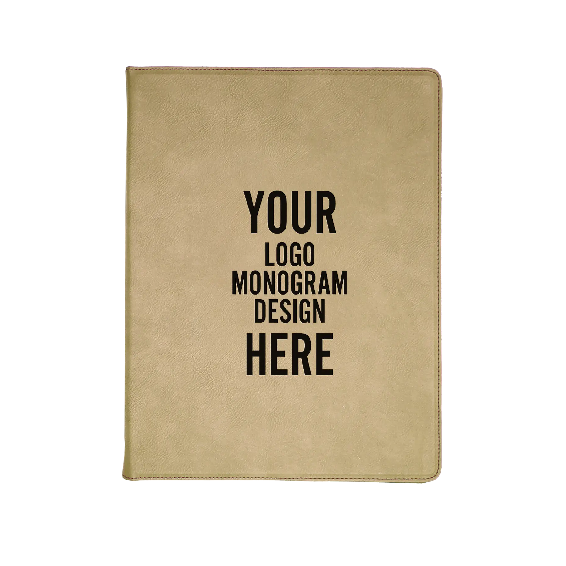 Personalized 7 x 9 canvas and leatherette portfolio with light brown leatherette panel, custom laser engraved with logo, monogram, or design.