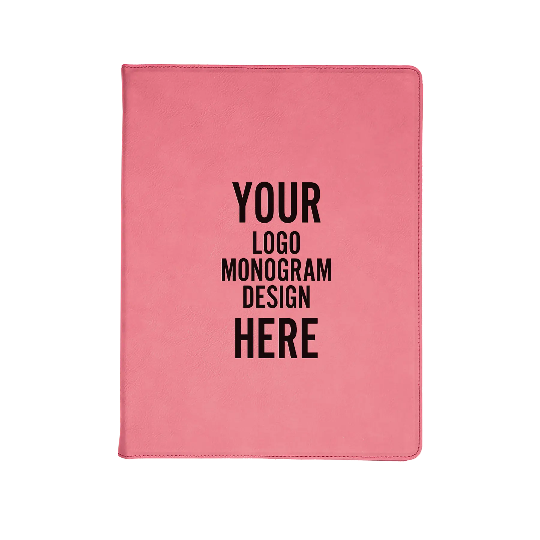 Personalized 7 x 9 canvas and leatherette portfolio with pink leatherette panel, custom laser engraved with logo, monogram, or design.