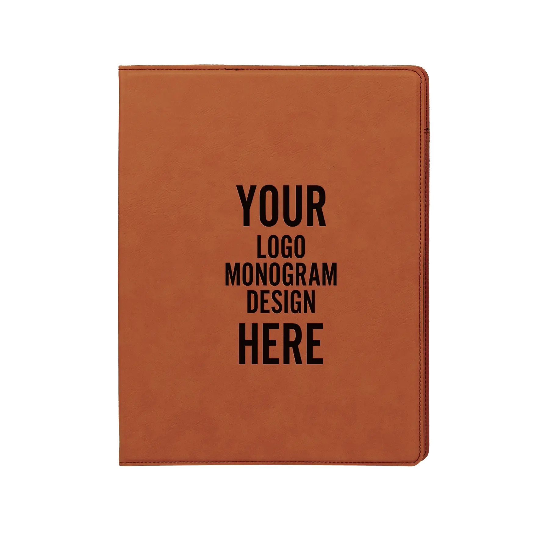 Personalized 7 x 9 canvas and leatherette portfolio with rawhide leatherette panel, custom laser engraved with logo, monogram, or design.