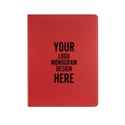 Personalized 7 x 9 canvas and leatherette portfolio with red leatherette panel, custom laser engraved with logo, monogram, or design.
