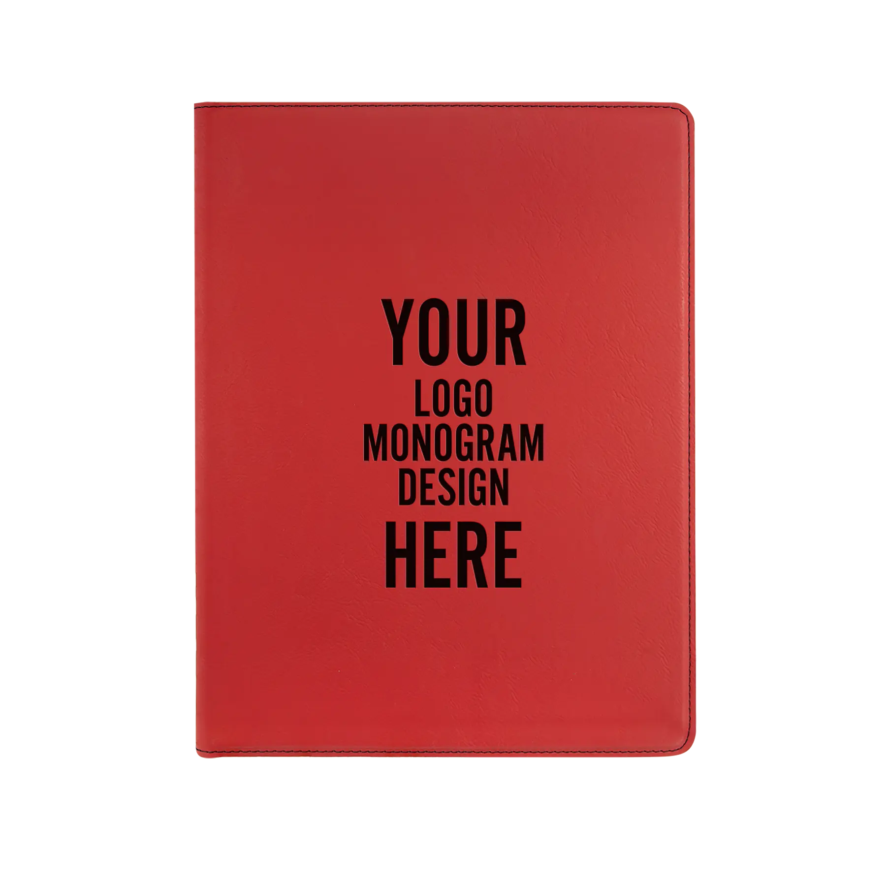 Personalized 7 x 9 canvas and leatherette portfolio with red leatherette panel, custom laser engraved with logo, monogram, or design.