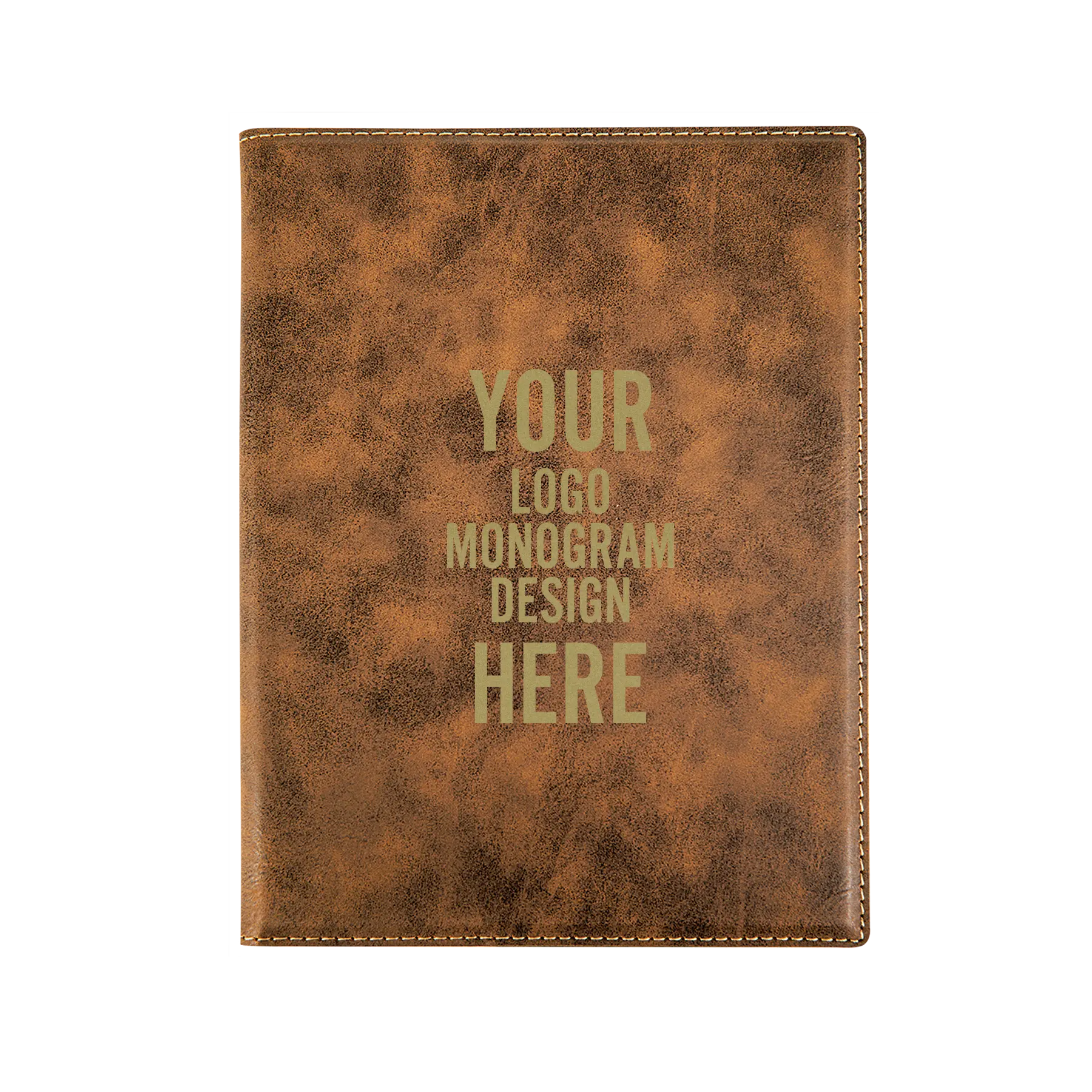 Personalized 7 x 9 canvas and leatherette portfolio with rustic leatherette panel, custom laser engraved with logo, monogram, or design.
