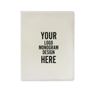 Personalized 7 x 9 canvas and leatherette portfolio with white leatherette panel, custom laser engraved with logo, monogram, or design.