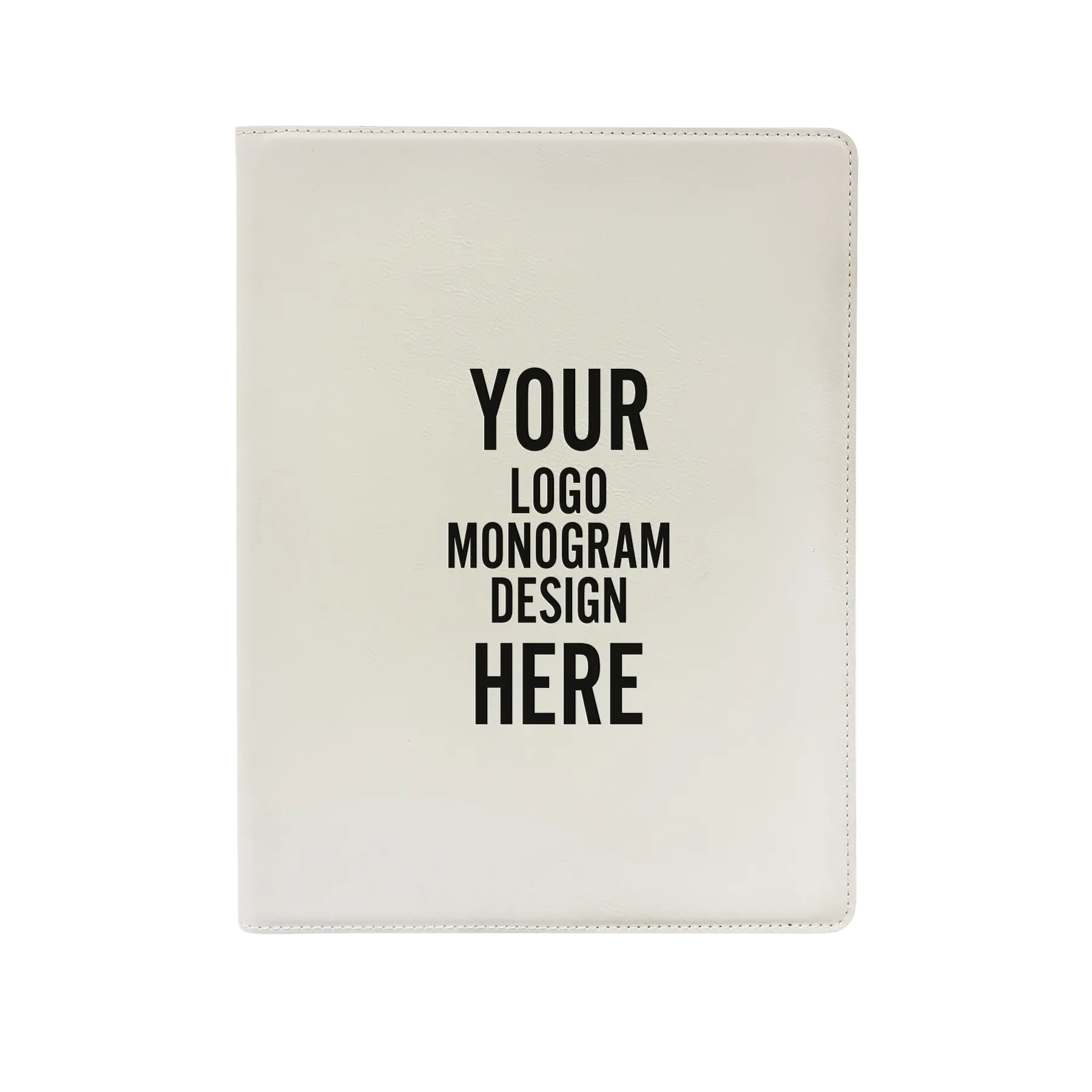 Personalized 7 x 9 canvas and leatherette portfolio with white leatherette panel, custom laser engraved with logo, monogram, or design.