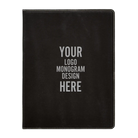 Personalized 7 x 9 canvas and leatherette portfolio with black/silver leatherette panel, custom laser engraved with logo, monogram, or design.