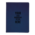Personalized 7 x 9 canvas and leatherette portfolio with blue/black leatherette panel, custom laser engraved with logo, monogram, or design.