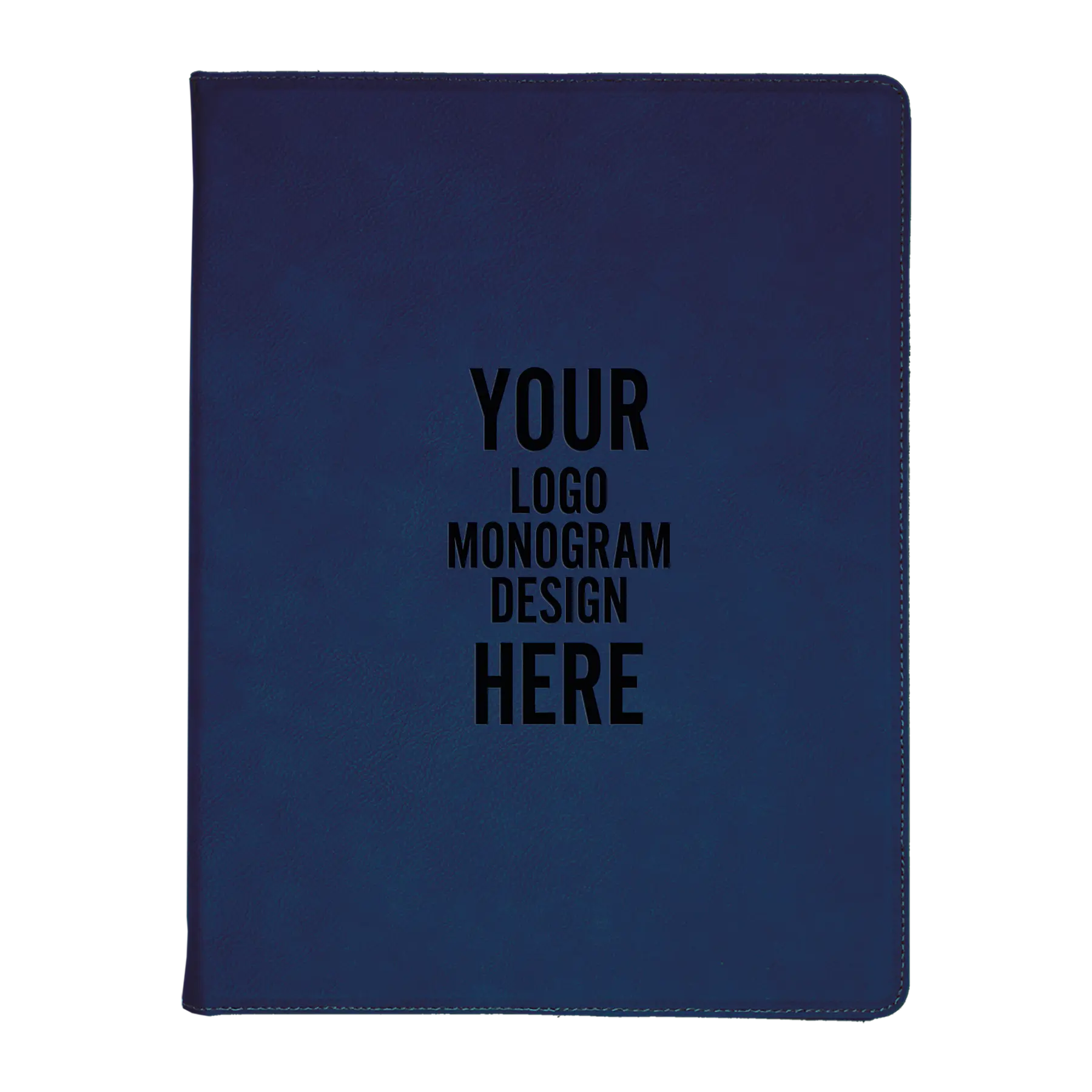 Personalized 7 x 9 canvas and leatherette portfolio with blue/black leatherette panel, custom laser engraved with logo, monogram, or design.