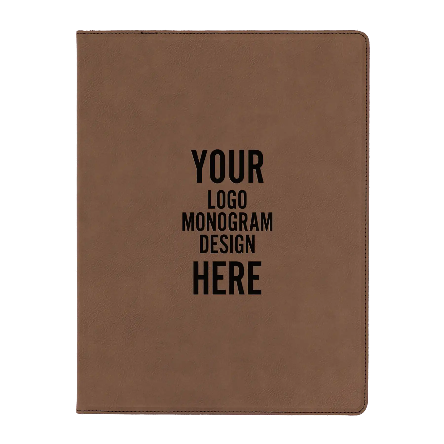 Personalized 7 x 9 canvas and leatherette portfolio with dark brown leatherette panel, custom laser engraved with logo, monogram, or design.