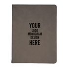 Personalized 7 x 9 canvas and leatherette portfolio with gray leatherette panel, custom laser engraved with logo, monogram, or design.