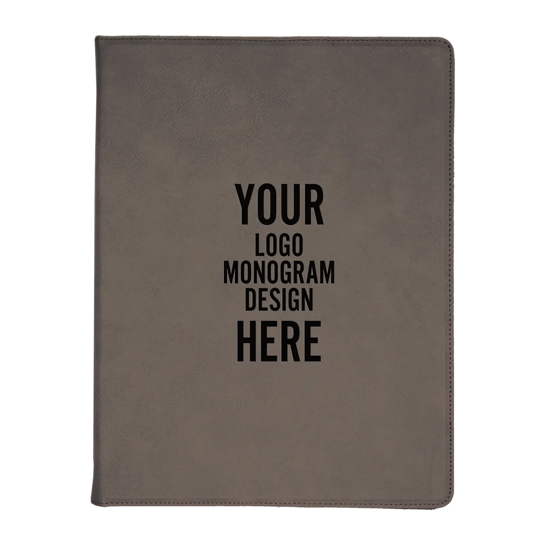Personalized 7 x 9 canvas and leatherette portfolio with gray leatherette panel, custom laser engraved with logo, monogram, or design.