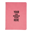 Personalized 7 x 9 canvas and leatherette portfolio with pink leatherette panel, custom laser engraved with logo, monogram, or design.