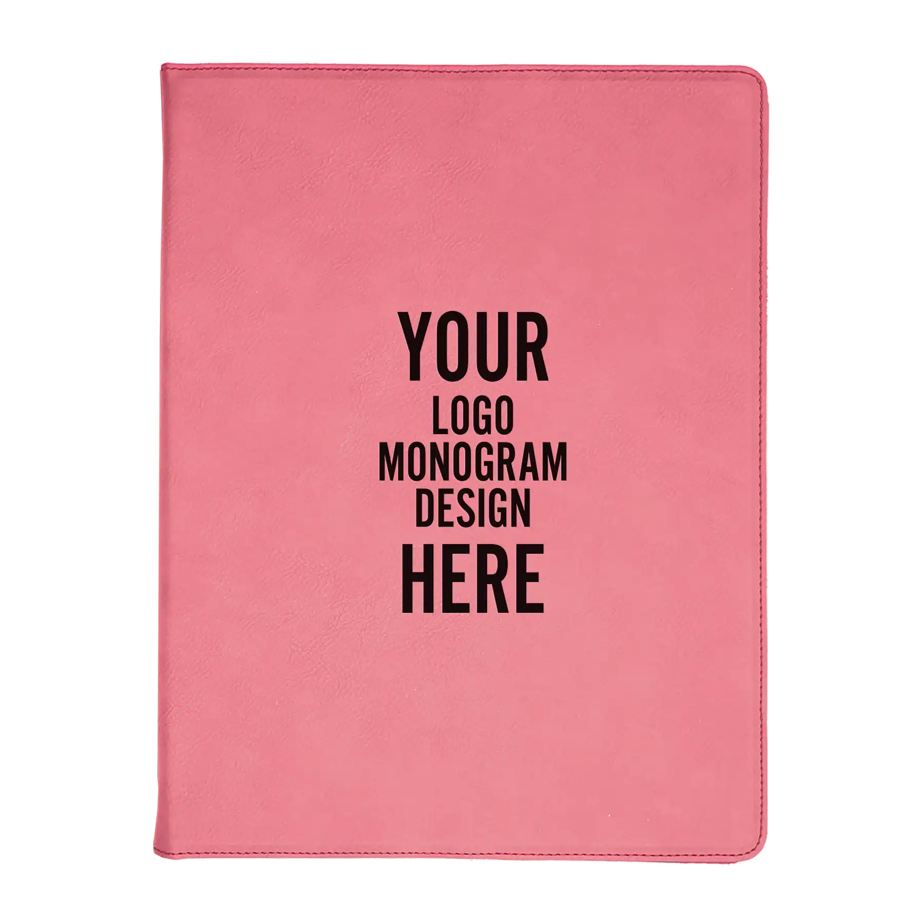 Personalized 7 x 9 canvas and leatherette portfolio with pink leatherette panel, custom laser engraved with logo, monogram, or design.